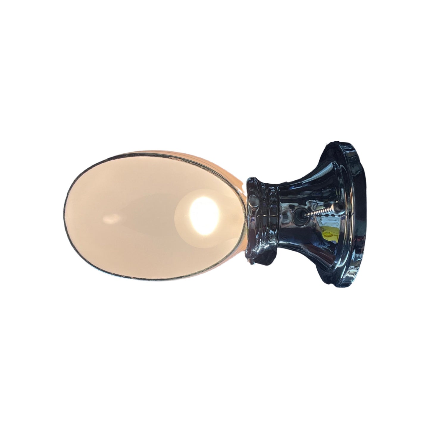 Nickel bathroom sconce with milk glass shade Bottom view