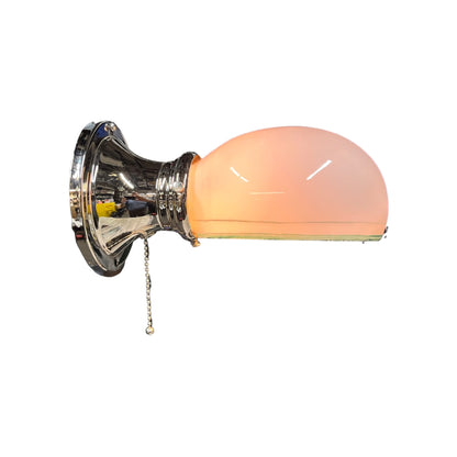 Nickel bathroom sconce with milk glass shade