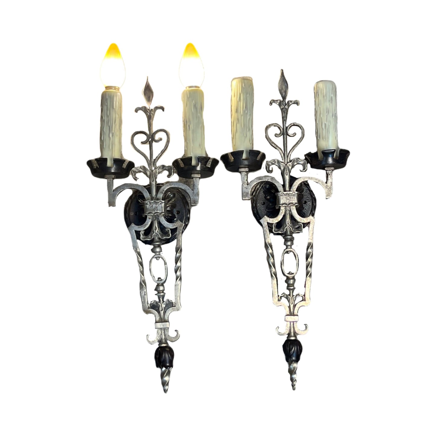 Nickeled Bronze Spanish Revival Wall Sconces
