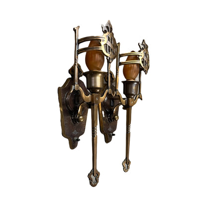 Cast Bronze 1920s Spanish Revival Wall Sconces