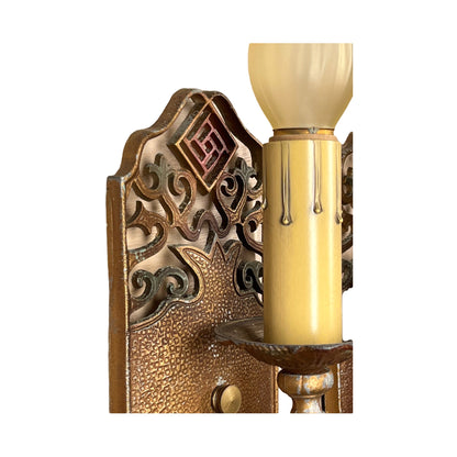 Pair Spanish Revival Wall Sconces with Original Finish and Rare Switches #2322