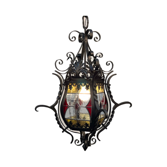 Spanish Revival Wrought Iron Exterior Stained Glass pendant