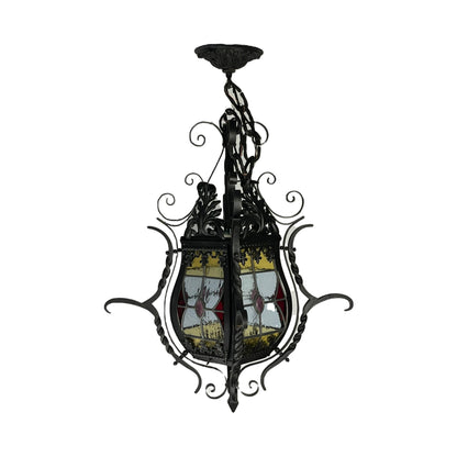 Spanish Revival Wrought Iron Exterior Stained Glass pendant