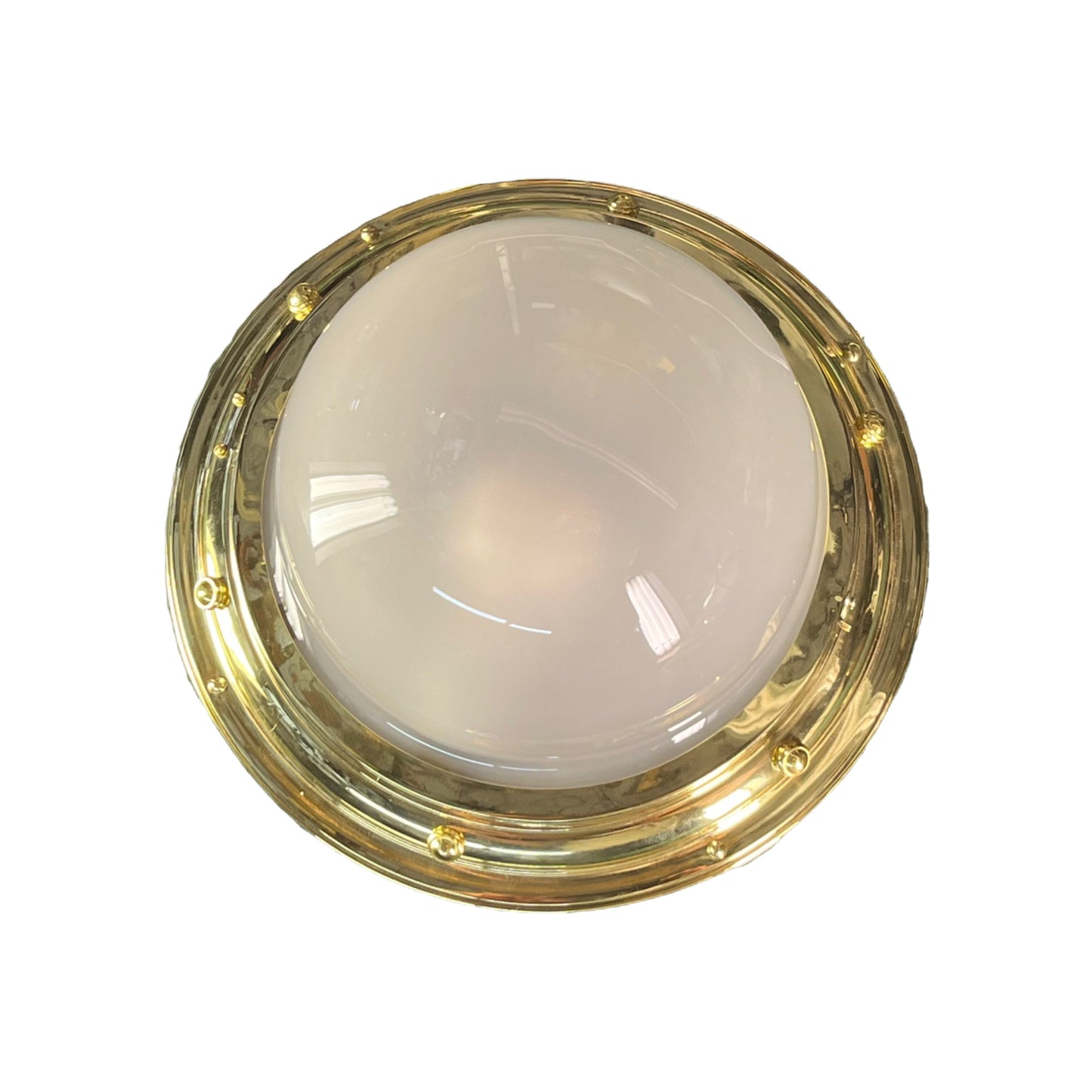 flush mounted frosted glass dome in brass fixture