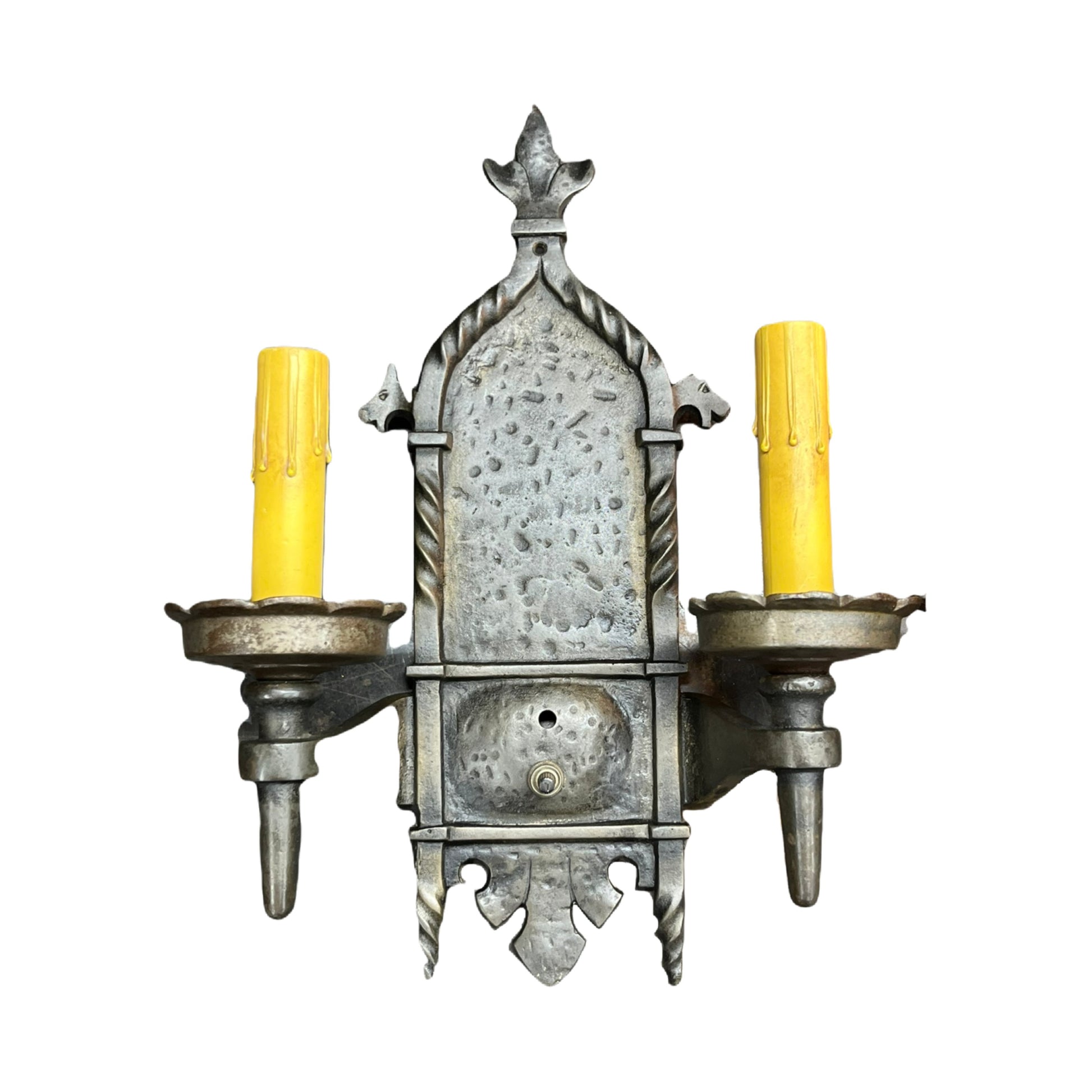 Pair Spanish Revival Hammered Sconces