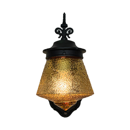 Pair Zinc 1920s Sconces with Amber Glass