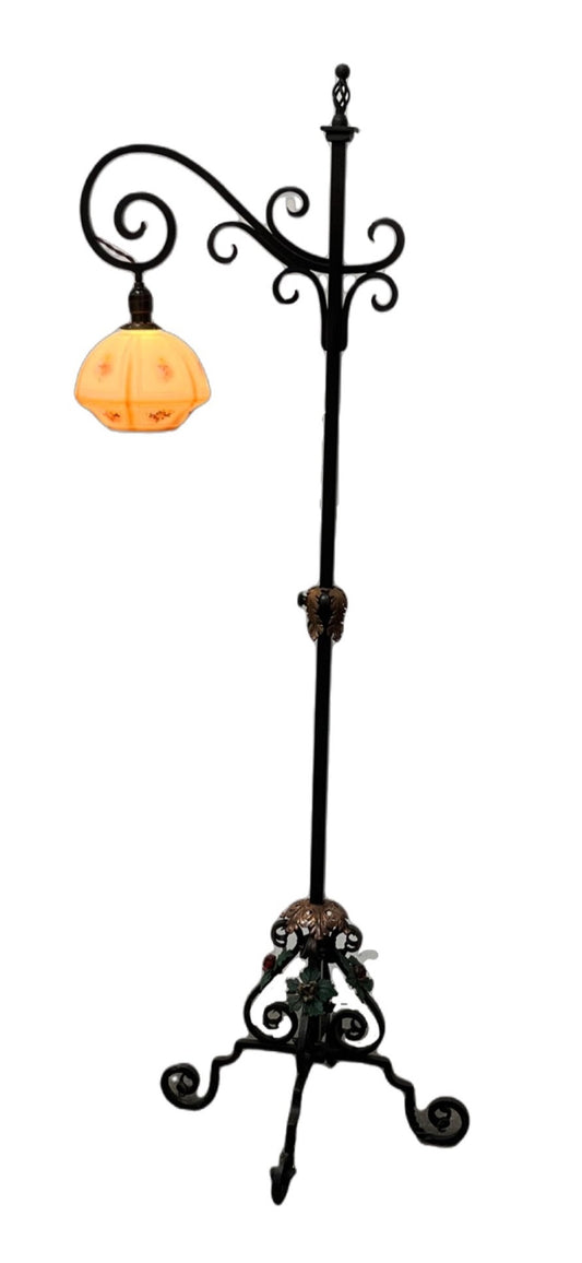 Elaborate Wrought Iron and Brass Floor Lamp