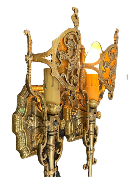 Cast Bronze Spanish Revival Wall Sconces