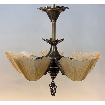 Semi Flush Art Deco Chandelier by Markel #2021 - Filament Vintage Lighting