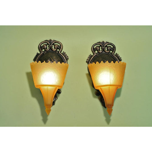 Pair Vintage Frankelite Art Deco Era Sconces, 1930s #11-121 - Filament Vintage Lighting