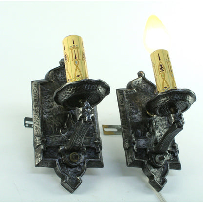 #2060 Pair Hammered Spanish Revival Candle Sconces