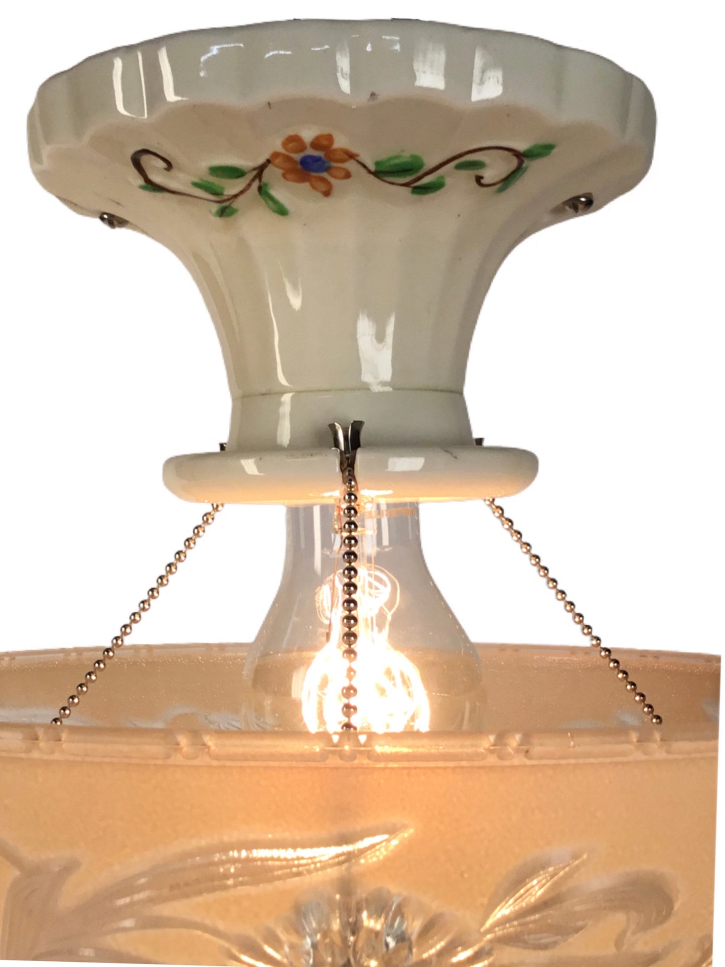 Single Pink Bead Chain Light with Porcelain Fixture #2243
