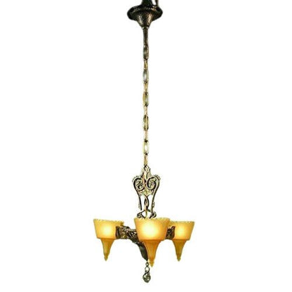 Art Deco Era Frankelite 3 Light Chandelier #891  ORIGINAL FINISH