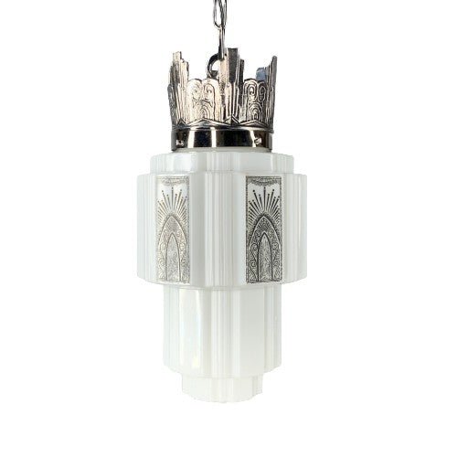 Commercial Art Deco Pendant with Skyscraper Shade, Nickel Plated #2030